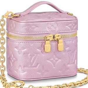 (Genuine Sheepskin) LV Pink Monogram Leather Micro Vanity *Fashion bag* + chain!